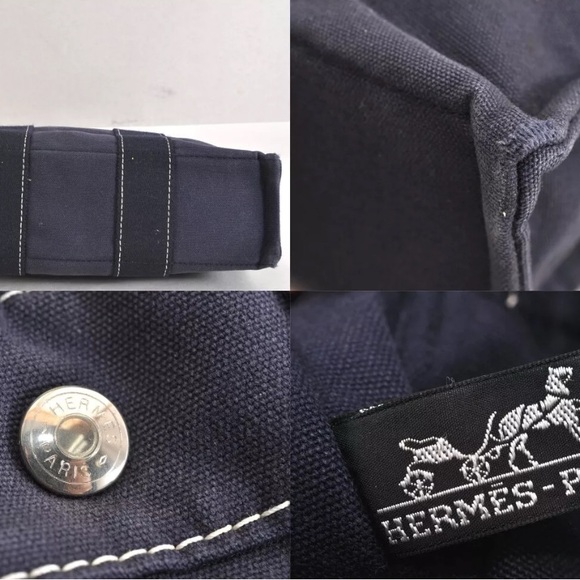 HERMES Vintage Deauville PM Hand Tote Bag Purse Canvas Navy Blue 3221M - Picture 9 of 16